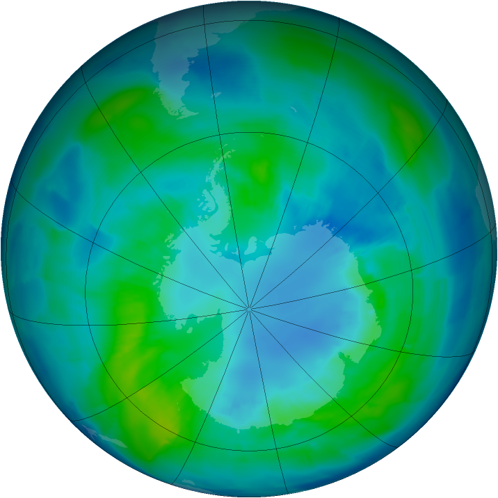 Antarctic ozone map for 12 April 2015